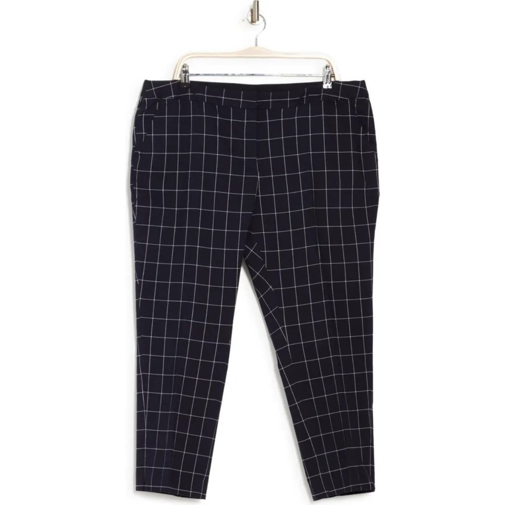 Amanda And Chelsea Windowpane Ankle Pants In Navy/White, 18W